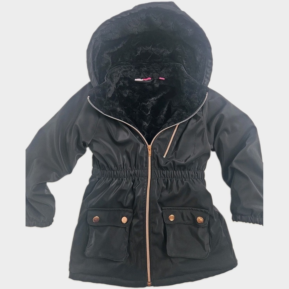 Child Girl Size 6 Penelope Mack Black Water Resistant Hooded Fleece Lined Jacket
